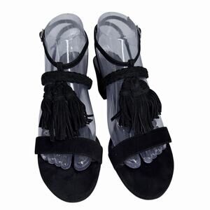 Stuart Weitzman Womens Black Suede Tassel Heels Sandals Sz 7.5